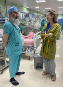 Prof. Dr. Abul Kalm Shamsuddin, senior pediatric cardiac surgeon meets with Adriana, in the PICU.