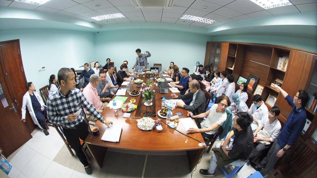 Case discussions at Vietnam National Children's Hospital with their volunteer team from the University of California, San Francisco.